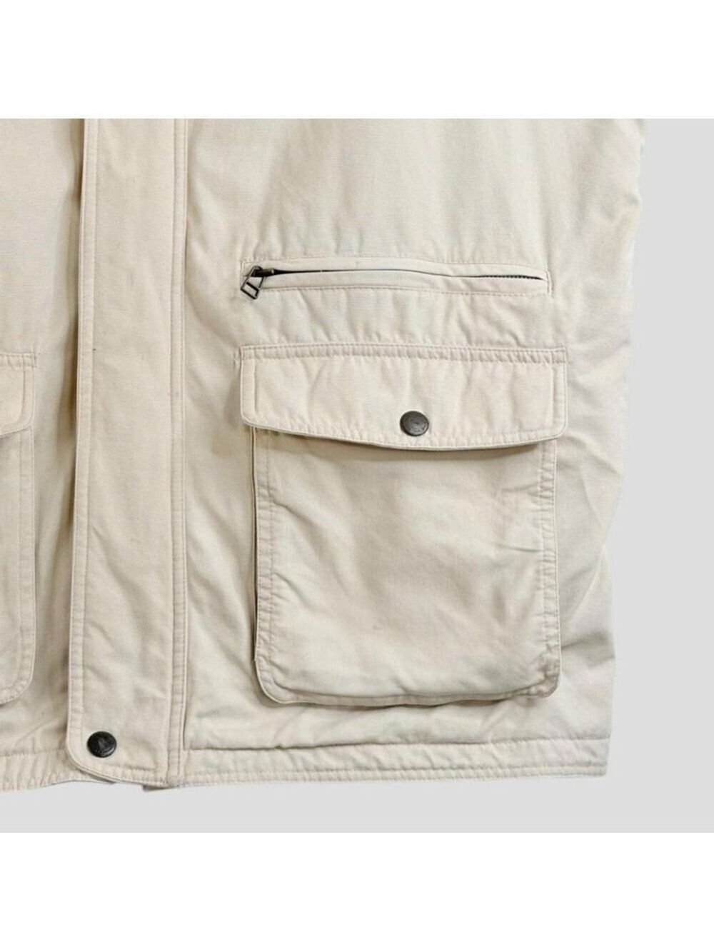 Wintage  Men's L Heavy Duty Canvas Trucker Workwear Beige Vest Flannel lining - Picture 3 of 8